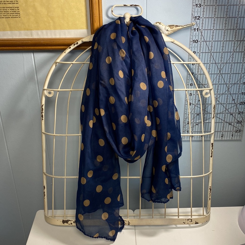 Blue and Gold Polka Dot Scarf